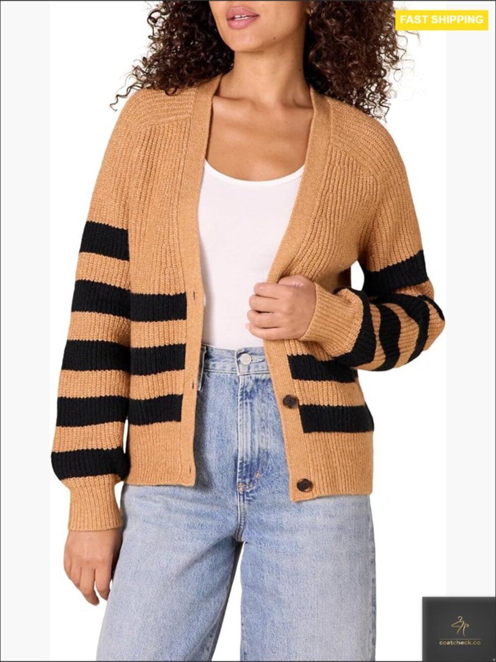 V Neck Ribbed Cardigan Soft Touch Blouson Button Front Relaxed Fit